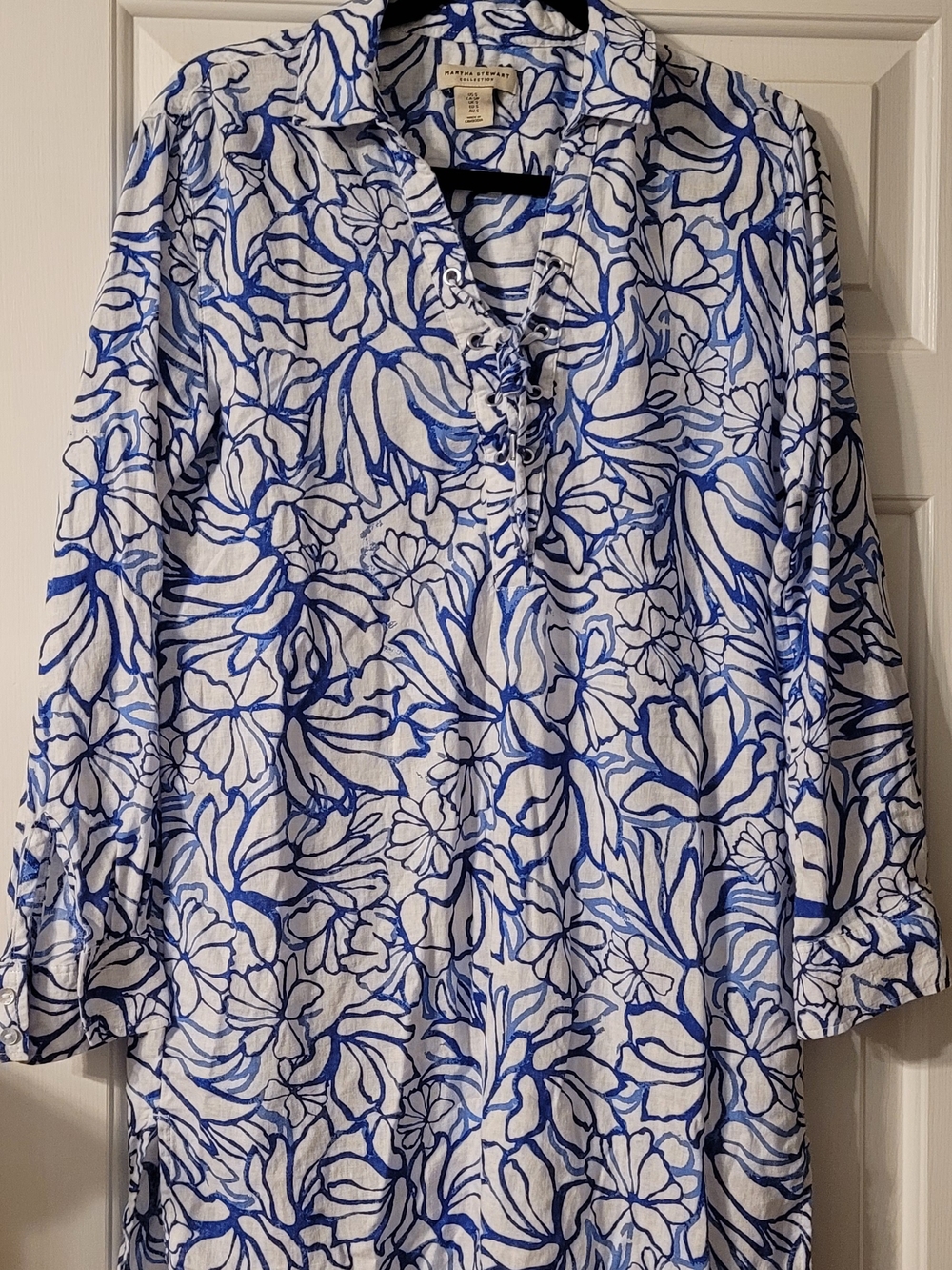 Martha Stewart White Tunic with Blue Floral Print